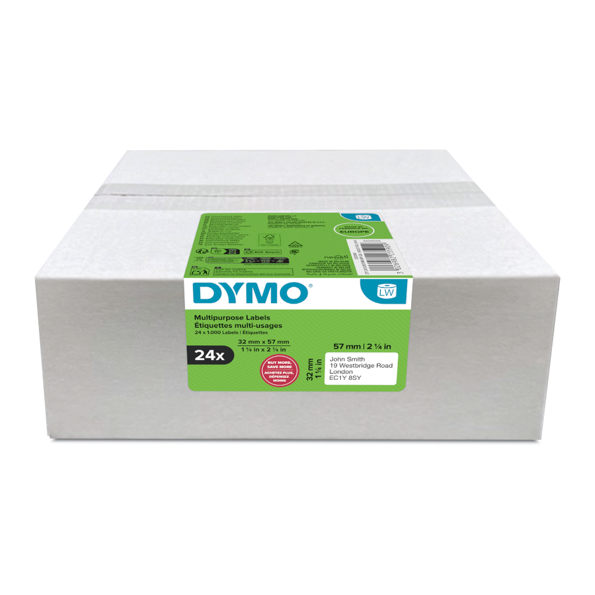 Dymo Multi-purpose LW label, white paper, 57x32mm, 1000 labels/roll Value pack 24 pcs