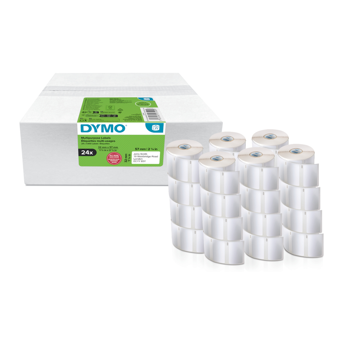 Dymo Multi-purpose LW label, white paper, 57x32mm, 1000 labels/roll Value pack 24 pcs