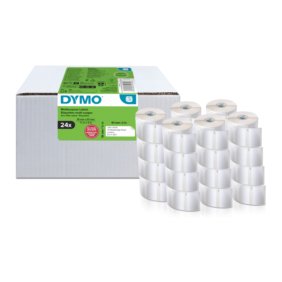 Dymo LW label, white, 51x19mm, 500 labels/roll value pack 24 pcs