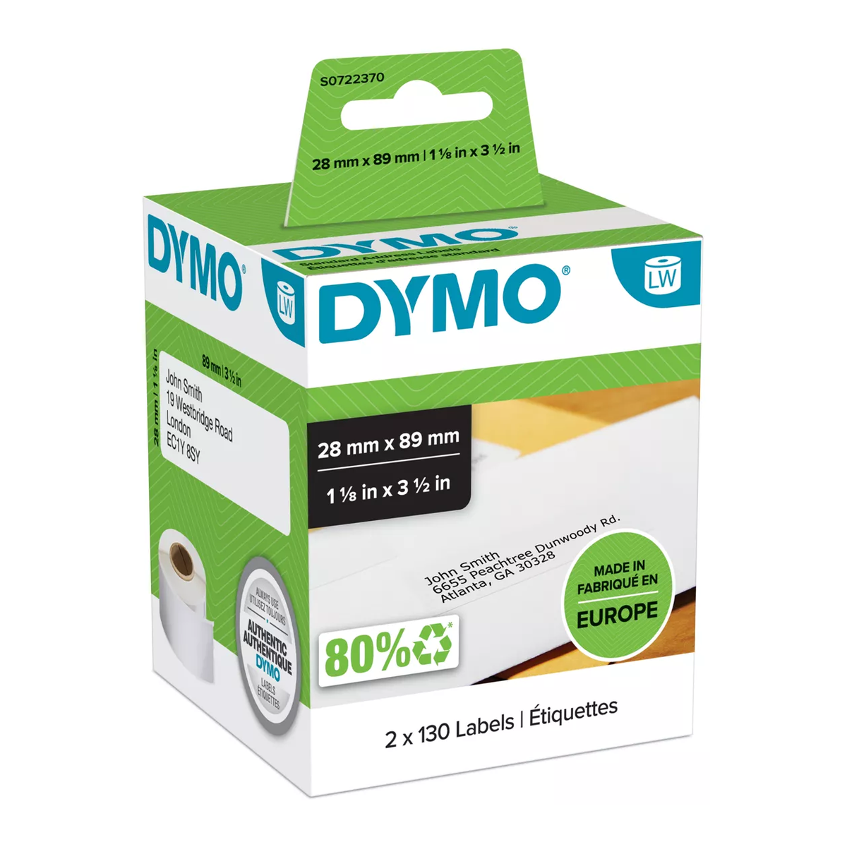 Dymo LW address label white paper, 89x28mm, 130 labels/roll