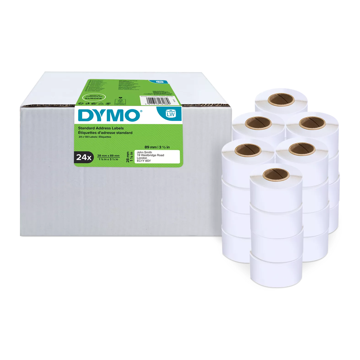 Dymo LW address label white paper, 89x28mm, 130 labels/roll - Value pack - 12 pcs/ 24 rolls