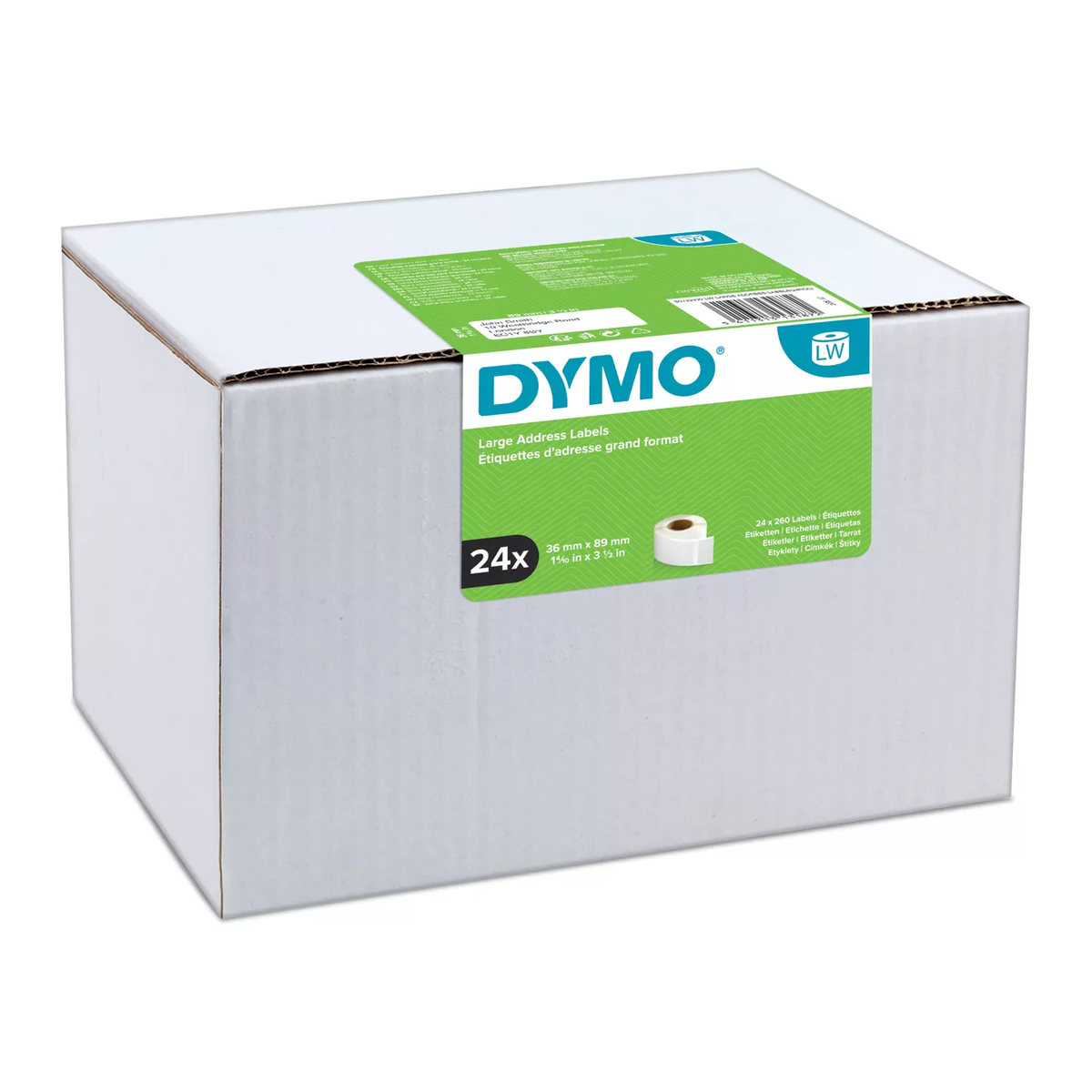 Dymo large LW address label, white paper, 89x36mm, 260 labels/roll Value pack 12 pcs/24roll