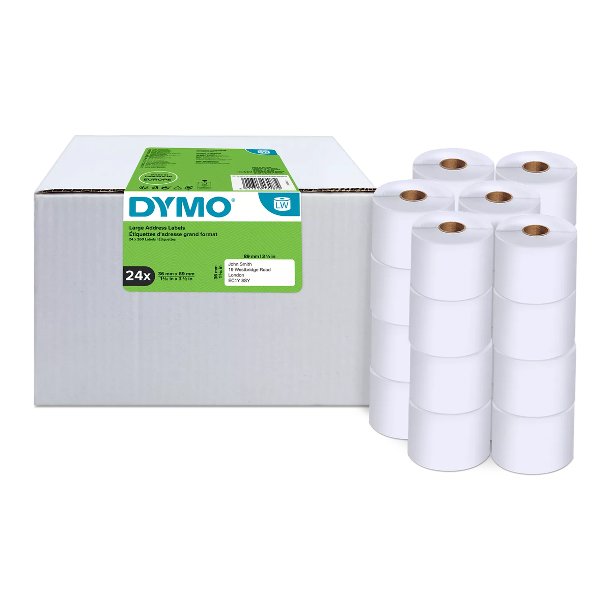 Dymo large LW address label, white paper, 89x36mm, 260 labels/roll Value pack 12 pcs/24roll