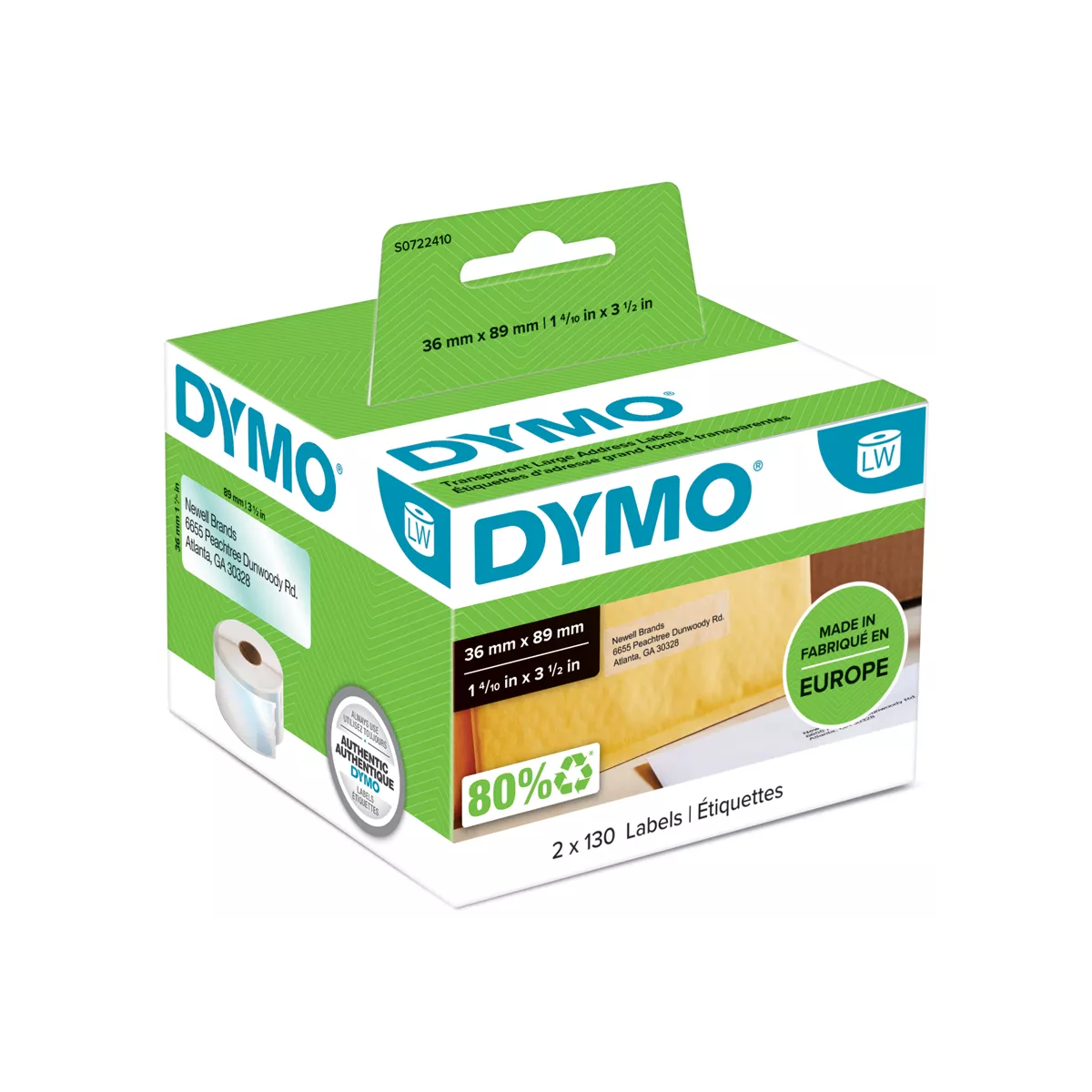 Dymo LW label, transparent, 89x36mm, 260 labels/roll