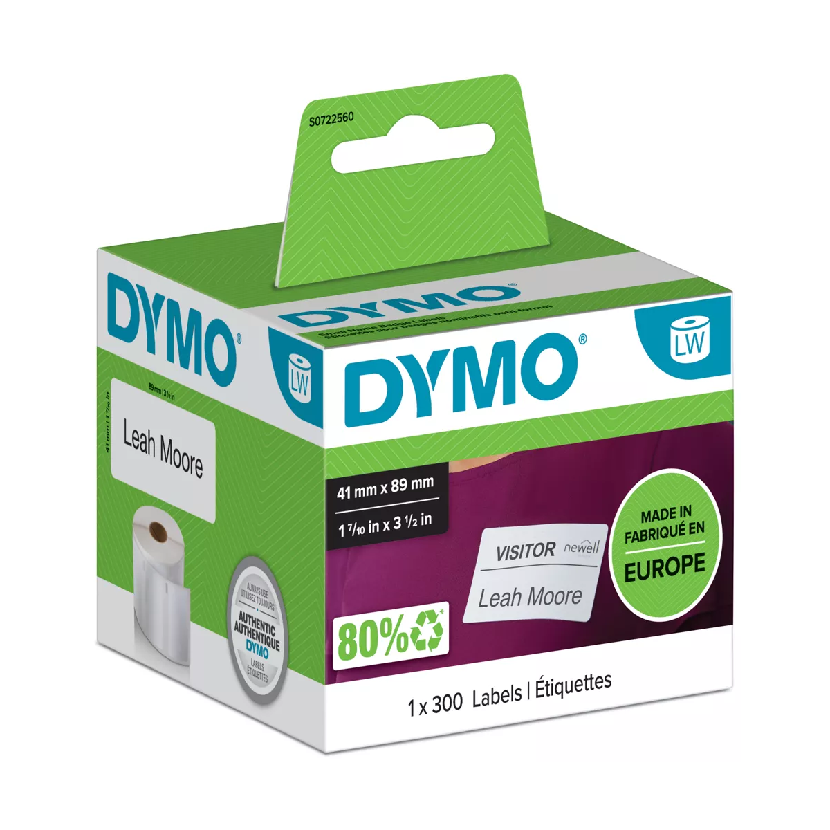Dymo LW label, white, 89x41mm, 300 labels/roll
