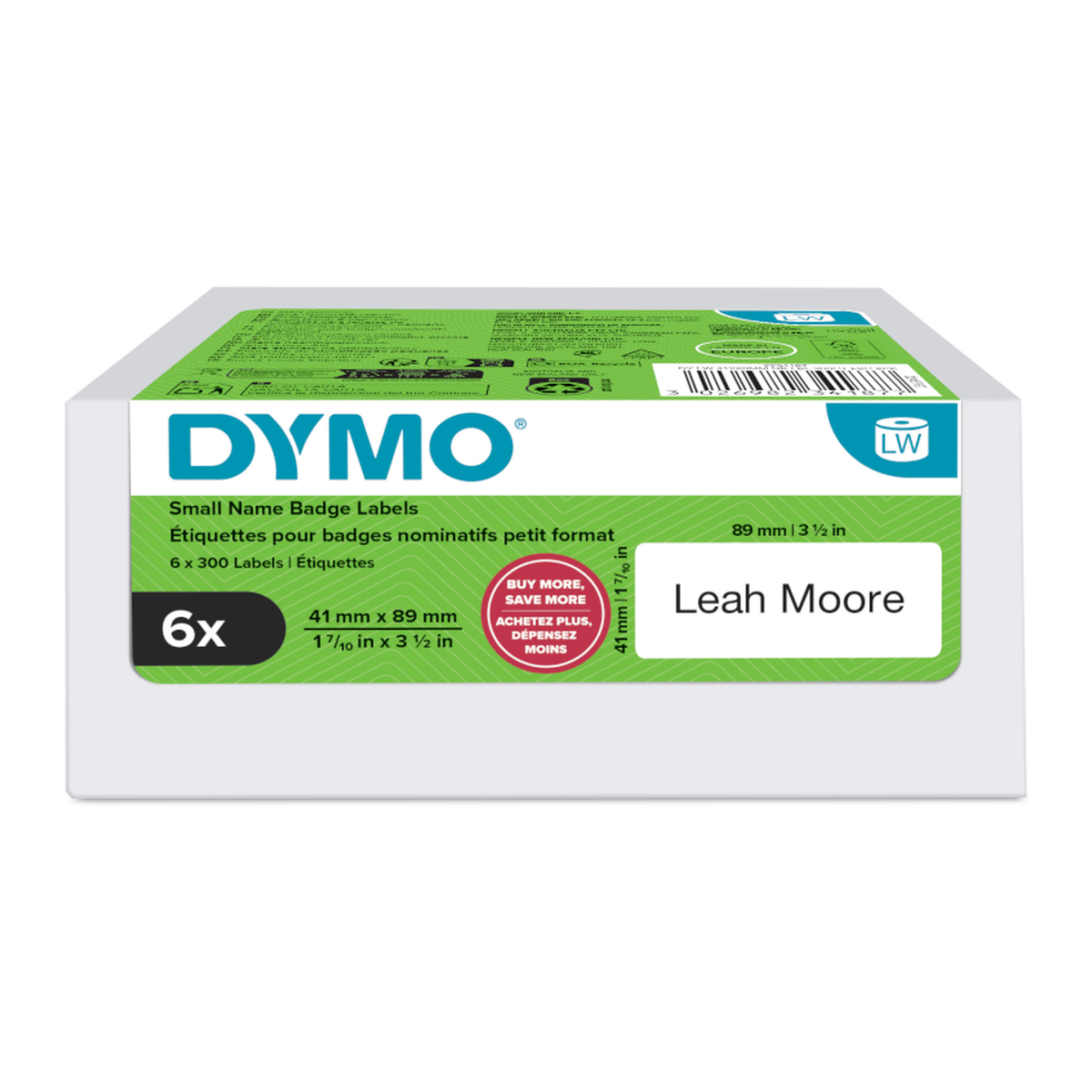Dymo LW label, white, 89x41mm, 300 labels/roll Value pack 6 pcs