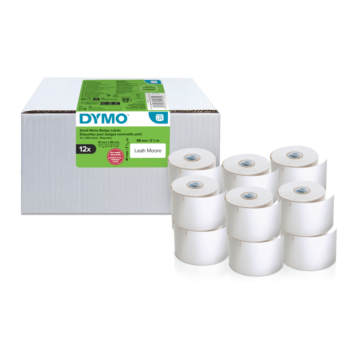 Dymo LW label, white, 89x41mm, 300 labels/roll Value pack 12 pcs