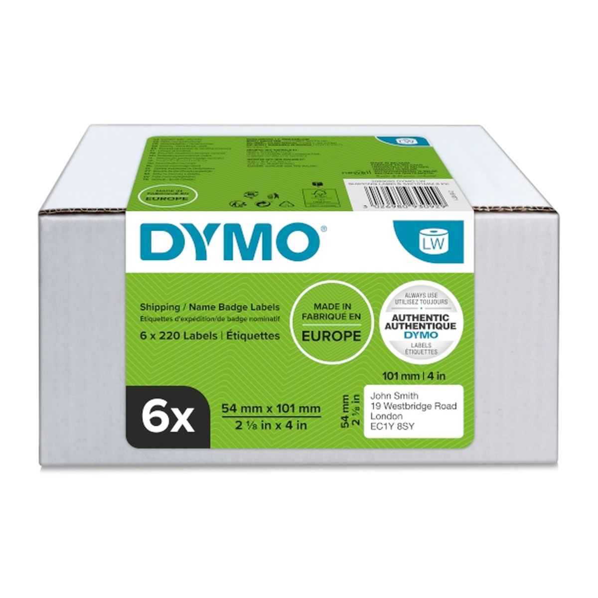 Dymo LW label, white paper, 101x54mm 220 labels/roll Value Pack 6 pcs