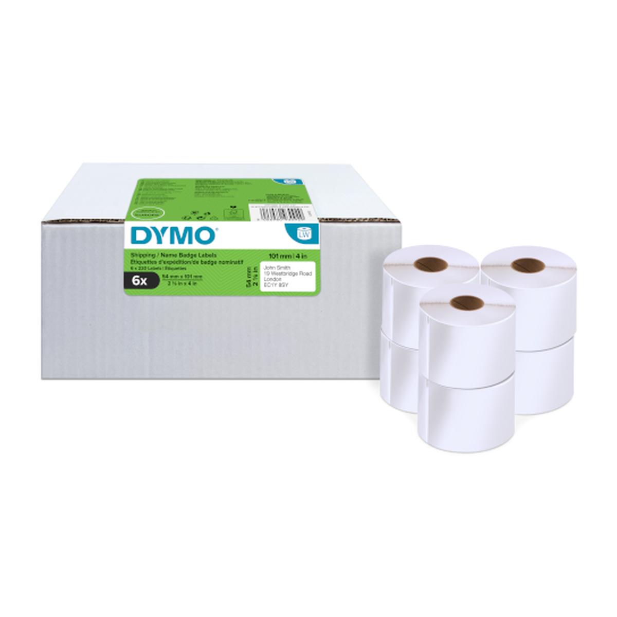 Dymo LW label, white paper, 101x54mm 220 labels/roll Value Pack 6 pcs