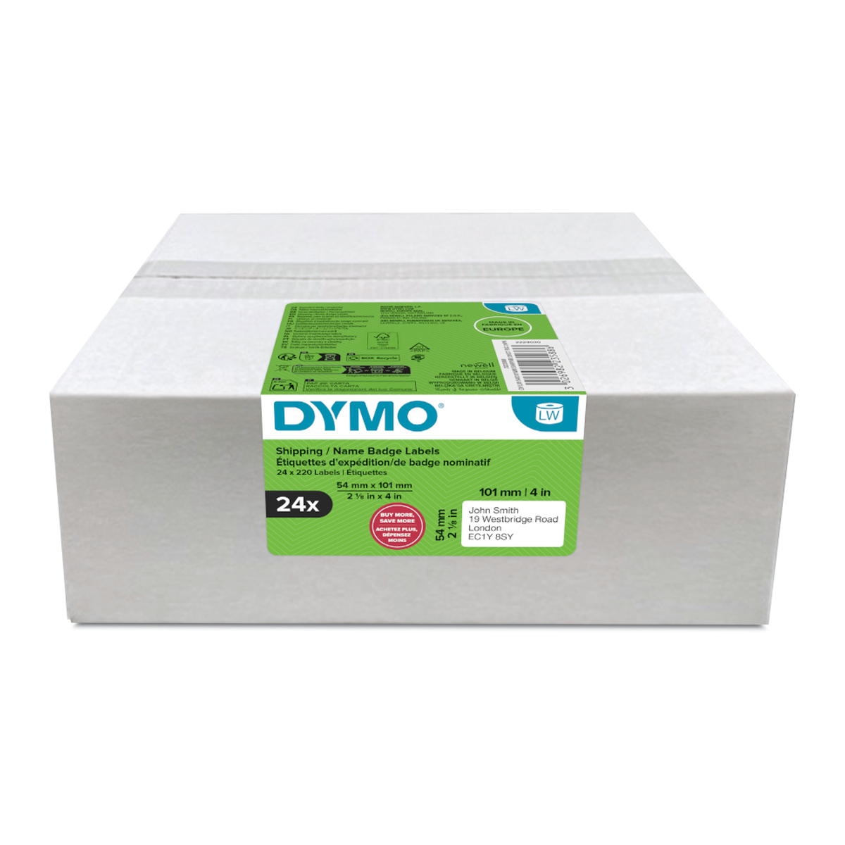 Dymo LW label, white paper, 101x54mm 220 labels/roll Value Pack 24 pcs