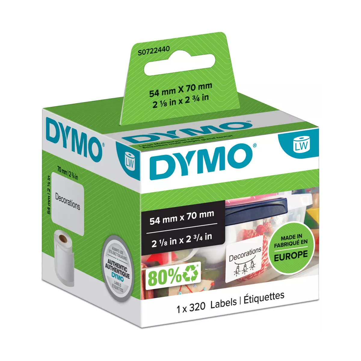 Dymo LW label for magnetic disks, white, 70x54mm 320 labels/roll