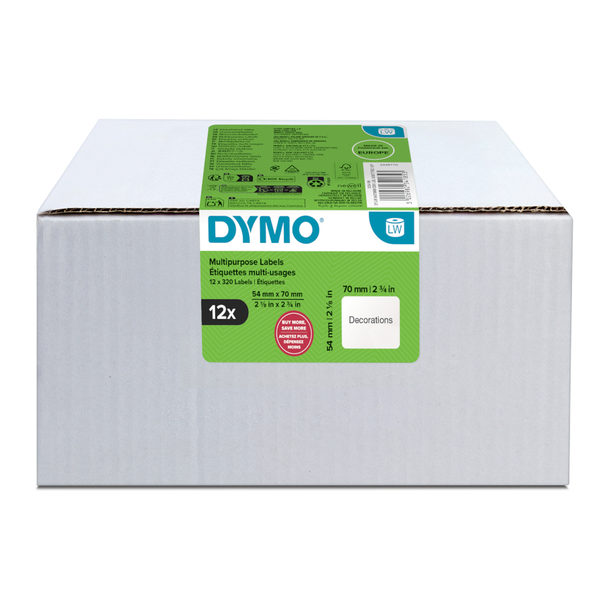 Dymo LW label for magnetic disks, white, 70x54mm 320 labels/roll Value pack 12 pcs