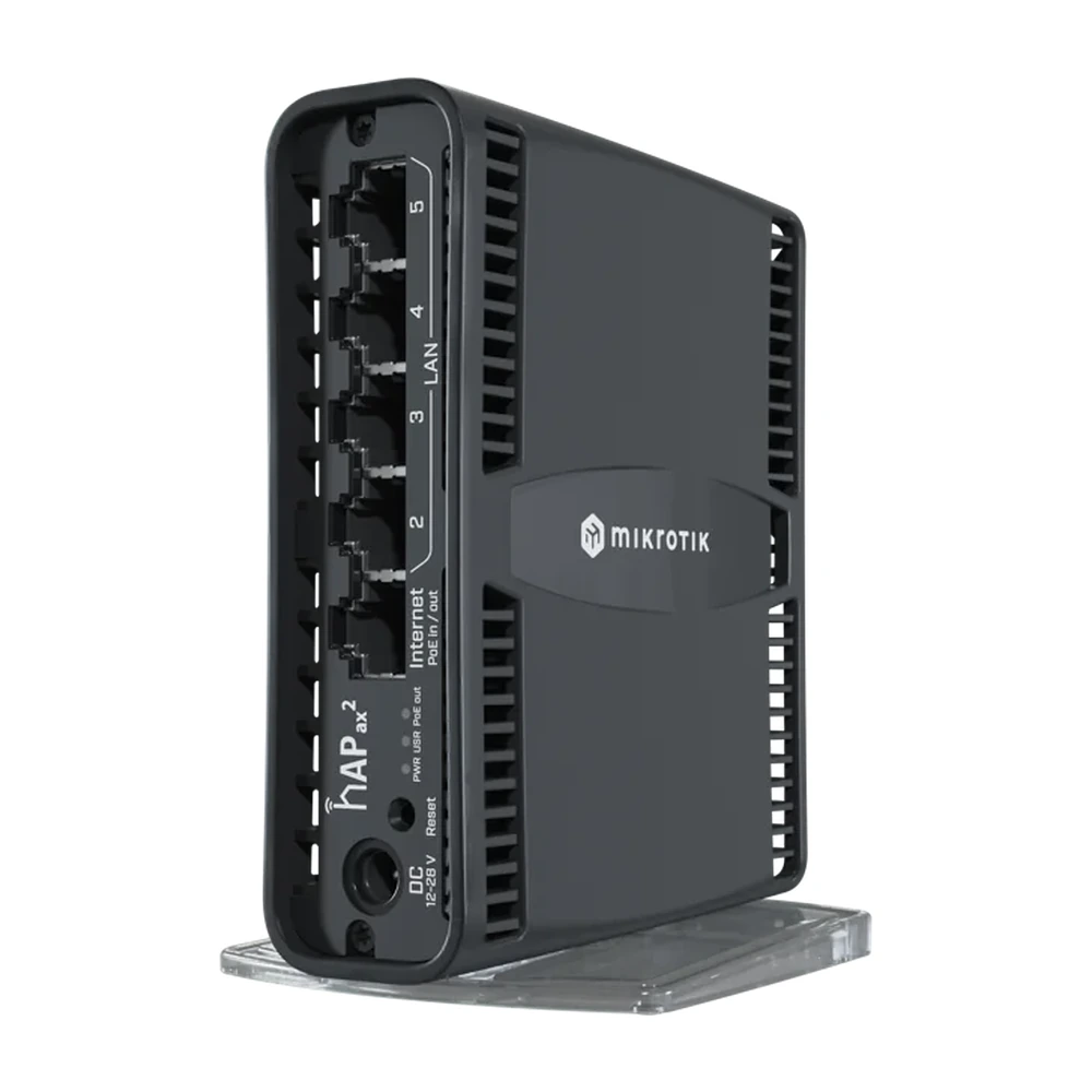 MikroTik hAP ax2 with Quad-Core IPQ-6010 864 MHz CPU. 1 GB. W127040305 (IPQ-6010 864 MHz CPU. 1 GB RAM. 5 x Gbit LAN (1 Gbit LAN with PoE Out). Built-in 2.4 GHz 802.11ax Dual)
