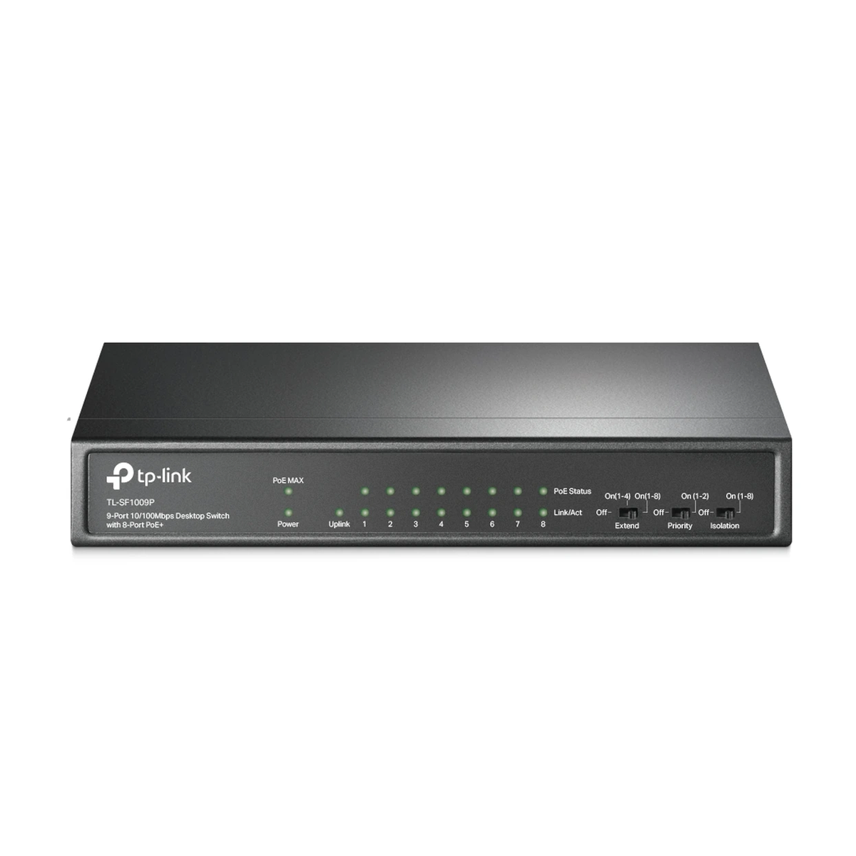 TP-Link 9-Port 10/100 Mbps Desktop Switch with 8-Port PoE+ — 65 W PoE Power