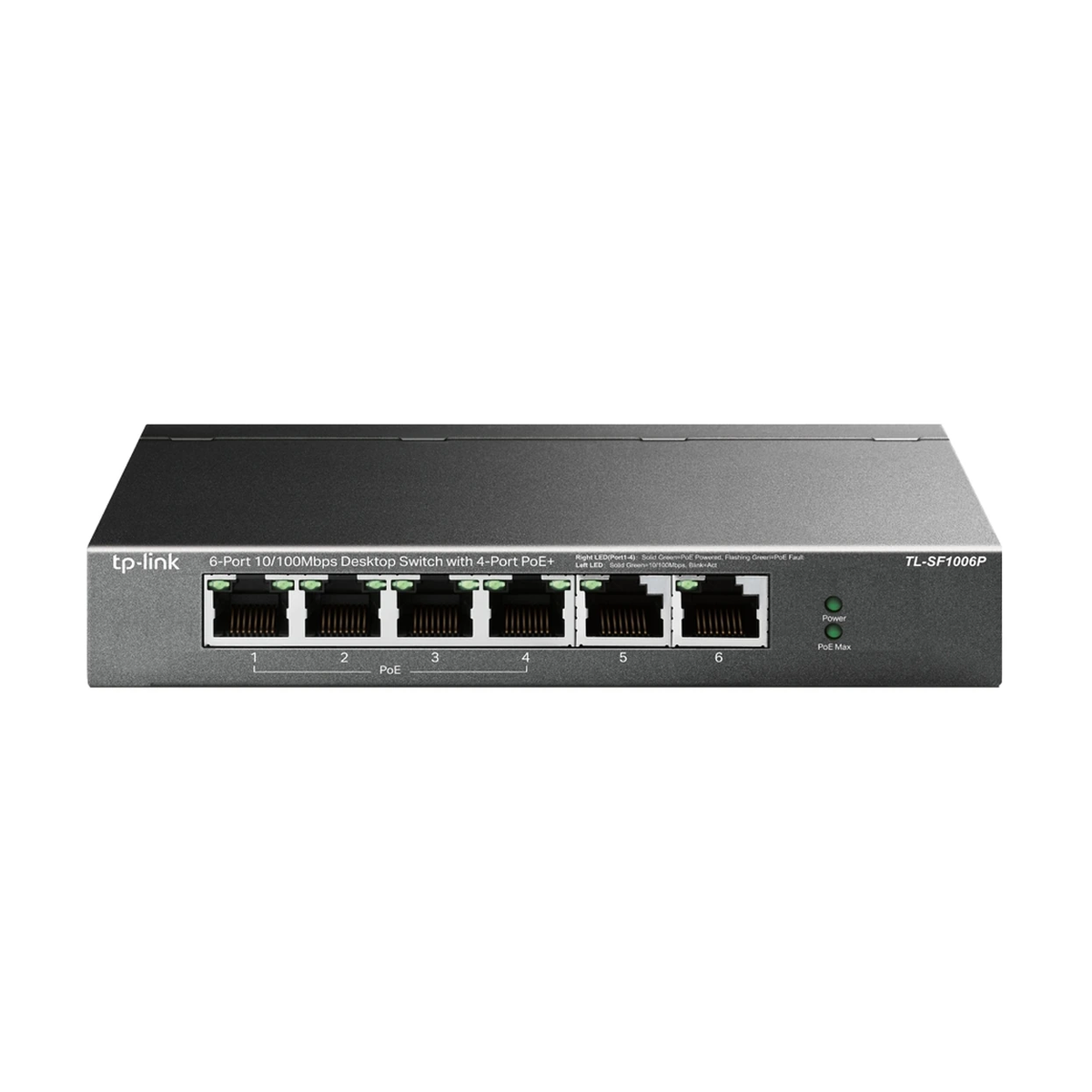 TP-Link 6-Port 10/100 Mbps Desktop Switch with 4-Port PoE+ — 67 W PoE Power