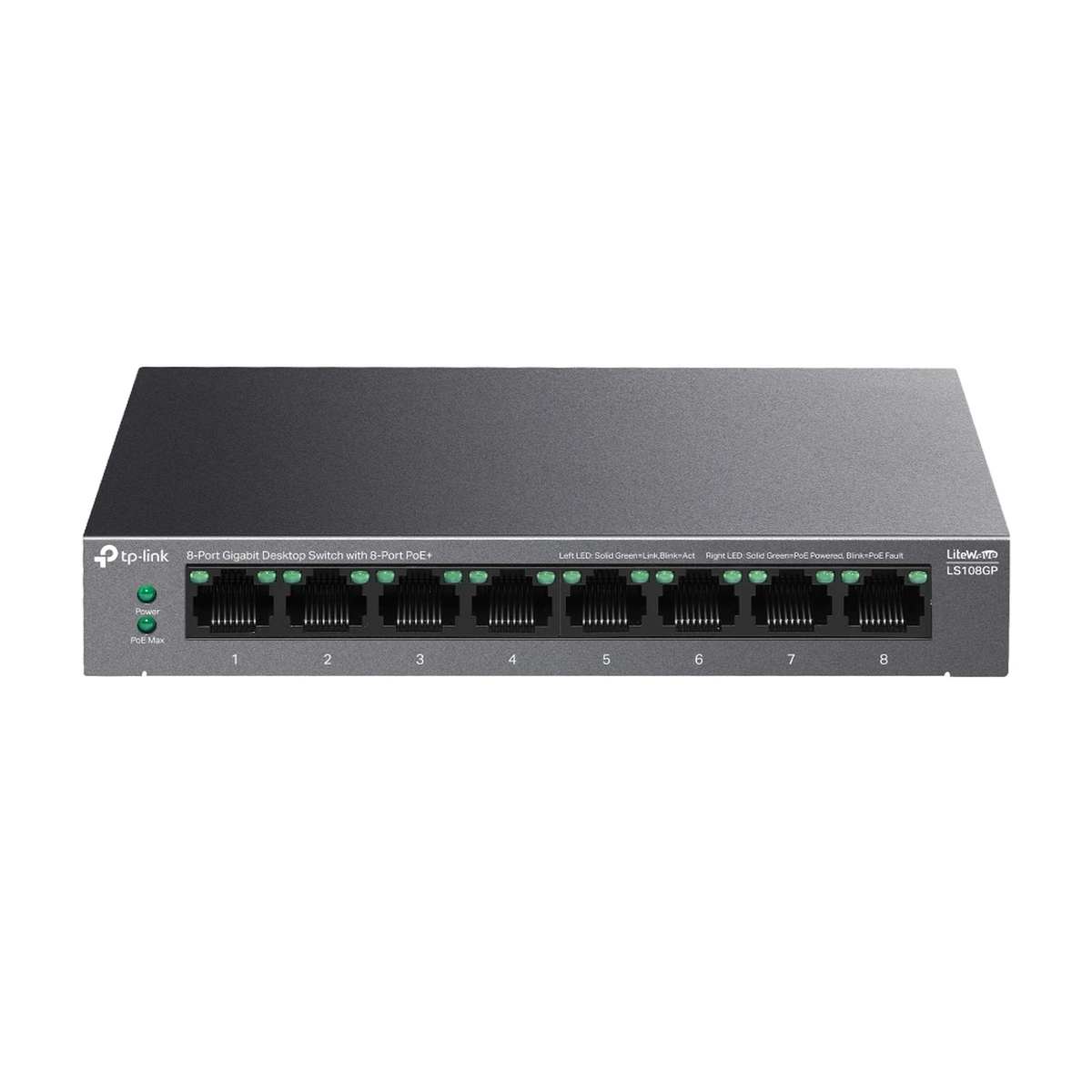 TP-Link 8-Port Gigabit Desktop Switch with 8-Port PoE+ — 62 W PoE Power
